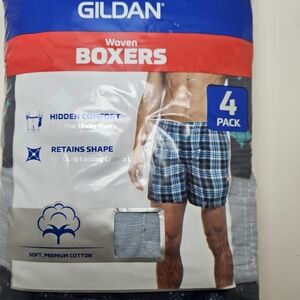 Gildan Men’s Woven Boxers - Blue Plaid (4 Pack)